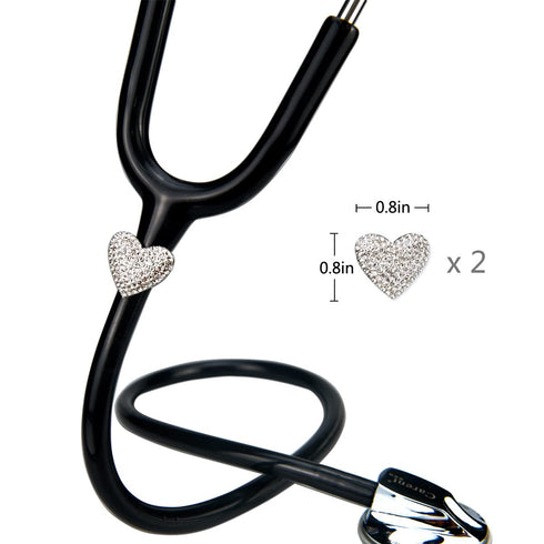 2 Pack Spark Bling Love Heart Stethoscope Charms, Custom Stethoscope Id Name Tag Charm, Silvery RN Nurse Stethoscope Charm for Littman and More (S...