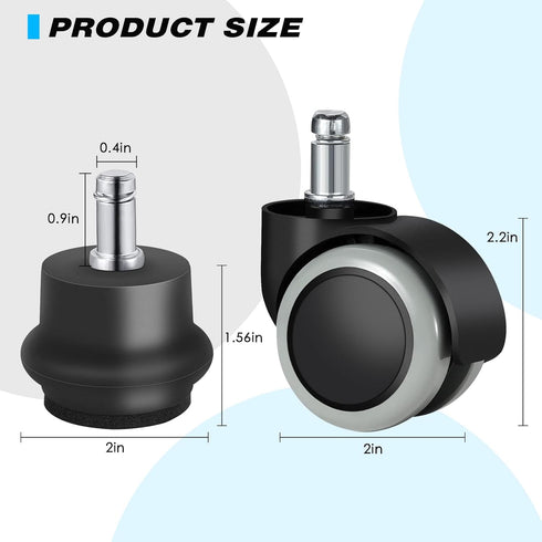 Bell Glides Replacement Office Chair or Stool Swivel Caster Wheels to Fixed Stationary Castors, Office Chair Wheels for Carpet - with Separate Sel...