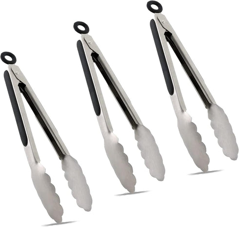 TENTA TENTA KITCHEN 9" Stainless Steel Kitchen Tongs, Locking Metal Food Tongs Non-Slip Grip (Set of 3)...