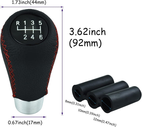 6 Speed Shift Knob Car Shifter Handle PU Leather Gear Stick Head for Most Manual Automatic Vehicles (Red Stitches)...