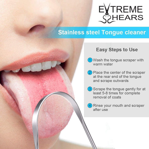 ExtremeShears Tongue Scraper Professional Tongue Cleaner Tongue Cleaner Reusable Stainless Steel Tongue Scrapers with Dual Carved Handle No Slip G...