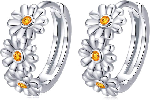 925 Sterling Silver Daisy Small Hoops Earrings, Hypoallergenic Huggie Earrings for Sensitive Ears, Daisy Sunflower Jewelry Mother Day Birthday Pre...