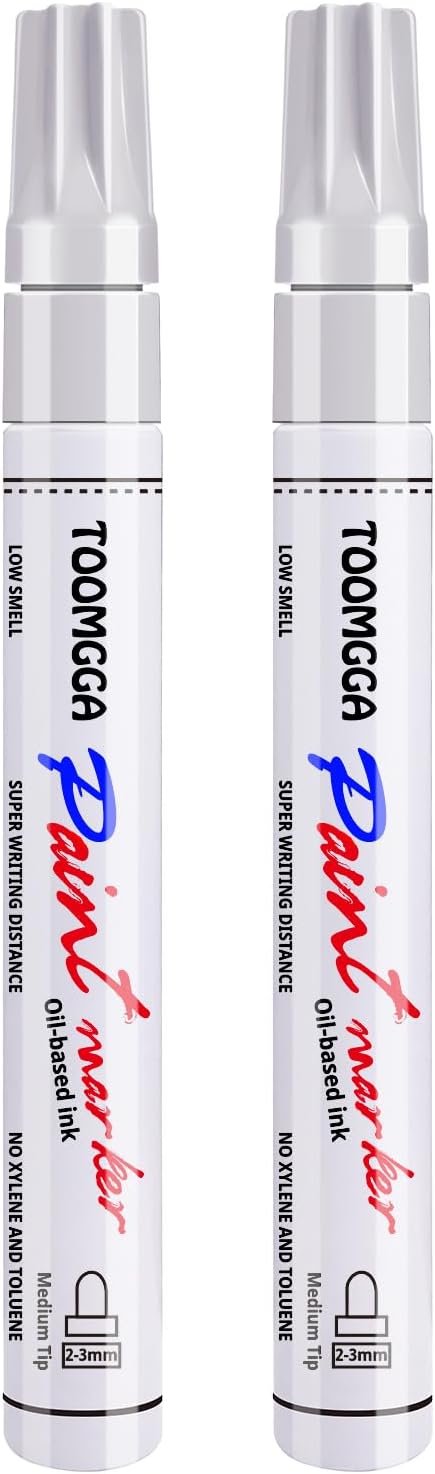 White Paint Pens Permanent Paint Markers - 2 Pack Oil Based Marking Pens, Medium Point, Quick Drying and Waterproof Paint Pens for Rock Painting C...