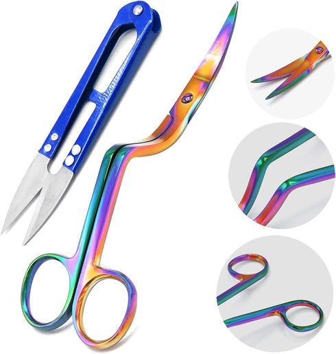 Multi Rainbow 6 Inch Machine Embroidery Double Curved Scissors Bundle + Thread Cutter Nipper Blue...