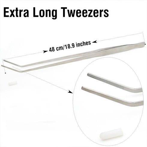 18.9 inch Heavy Duty Extra Long Tweezers for Salt & Fresh Water Fish Tank, Curved SUS 304 Stainless Steel Aquascape Tweezers for Aquarium & Terrar...