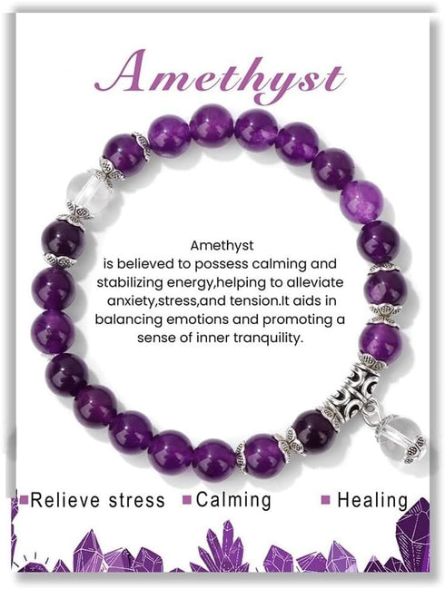 Pingyongchang Stress Relief Anxiety Yoga Bracelets for Women Men,Healing Crystal Natural Stone Mantra Stretch Bracelet Birthday Gifts for Teen Gir...