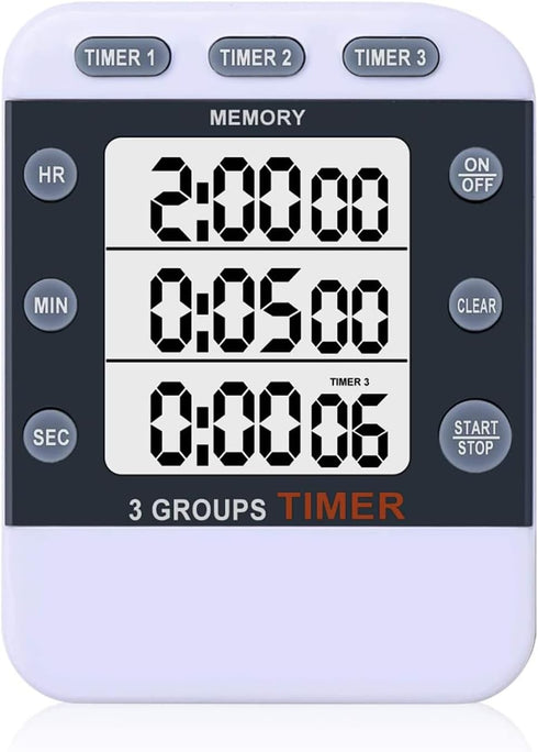 Digital Dual Kitchen Timer for Cooking, 3 Channels Count Down/up Triple Multi Timers for Food, Magnetic Memory-Preset Large-Display Adjustable Ala...