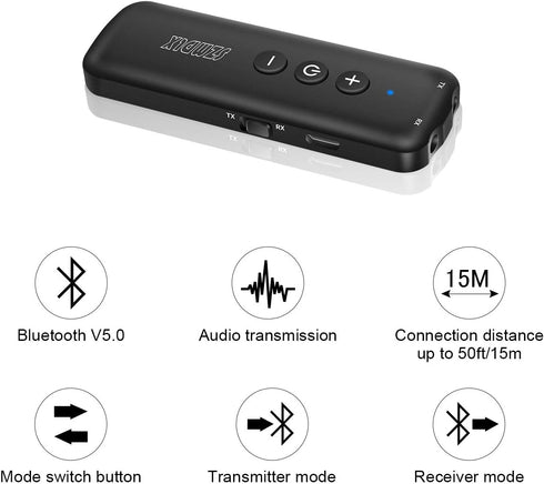Bluetooth 5.0 Transmitter 3 in 1,Bluetooth Receiver,Wireless Adapter, Bluetooth Audio Adapter with 3.5mm AUX Stereo Output for TV, PC, car, Headse...