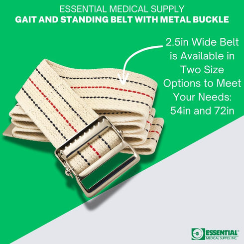Essential Medical Supply Cotton Blend Walking Gait and Standing Belt - Secure Metal Buckle, 72 Inch Length - Perfect for Elderly and Patients Requ...