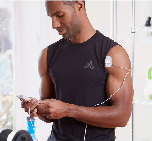 AccuRelief TENS Unit Muscle Stimulater Pain Relief System - Electric Muscle Stimulator with Electrodes for Neck, Back, and Full Body, White and Bl...