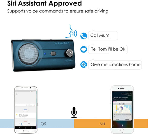 Avantree CK11 Bluetooth 5.0 Hands Free Cell Phone Car Kit, 3W Loud Speakerphone, Support Siri Assistant, Motion AUTO ON, Volume Knob, Wireless in ...