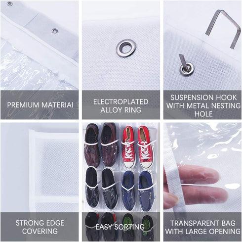 24 Pockets Over the Door Shoe Organizer, Folding Hanging Organiser Shoe Racks with Hooks, Heavy-Duty Hanging Mesh Shoe Holder for Badroom, Bathroo...