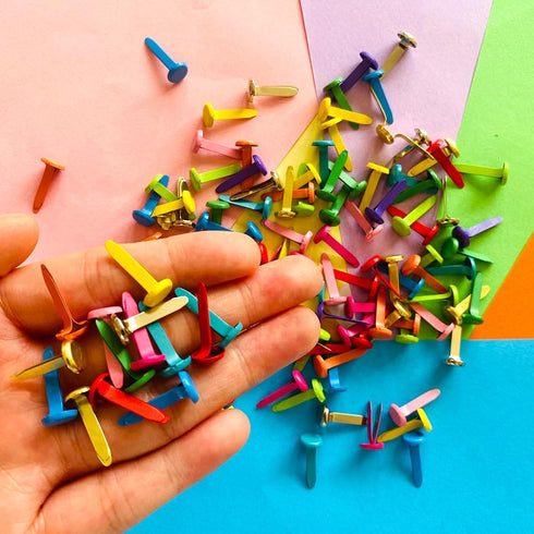 120 Pcs Metal Colorful Brads for Paper Crafts, 8 x 18 mm Paper Fasteners Split Pins Round Mushroom Head Fasteners for DIY Scrapbooking Art Craftin...