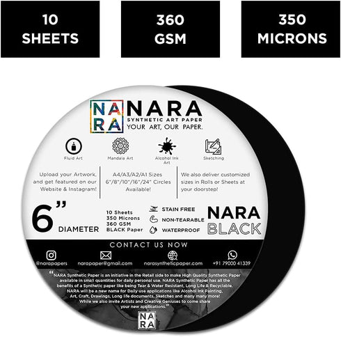 NARA Alcohol Ink Paper | Black | 6” Diameter Circle | 350 microns/360 GSM | 10 Sheets | Medium+ Paper | Paper for Alcohol Ink Art Painting | 100% ...