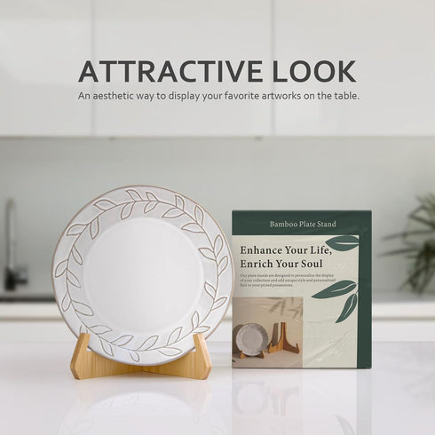 Plate Stands for Display, 6 Inch Plate Holders for Displaying, Bamboo Picture Frame Stand for Tables, Tabletop Easels, Decorative Stand for Platte...
