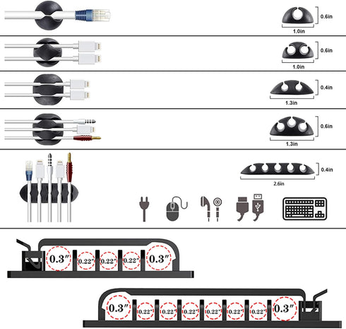 N NOROCME 192 PCS Cable Management Kit 4 Wire Organizer Sleeve,11 Cable Holder,35Cord Clips 10+2 Roll Cable Organizer Straps and 100 Fastening Cab...