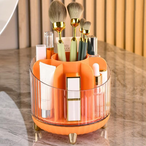 360° Rotating Makeup Organizer, Makeup Brush Holder, Cosmetic Display Case, Lipstick Organizer for Vanity Desk Bathroom Countertop (Orange)...