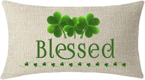ITFRO Ireland Holiday Happy St Patrick's Day Blessed Lucky Charm Shamrocks Cream Burlap Throw Pillow Cover Cushion Case Sofa Decorative Oblong Lon...
