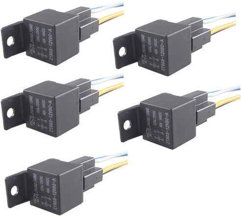 ESUPPORT Car Relay 12V 40A SPST 4Pin Switch Socket Plug Wire Harness Automotive Pack of 5...