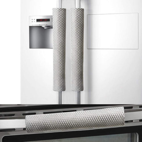 OUGAR8 Refrigerator Door Handle Covers Handmade Decor Protector for Ovens, Dishwashers.Keep Your Kitchen Appliance Clean from Smudges, Food Stains(3pcs, Rhombus Light Gray)