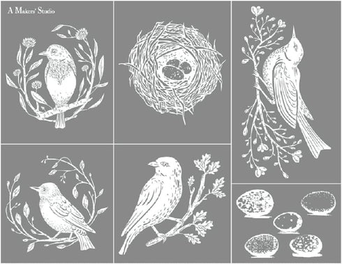 A Maker's Studio - Reusable Adhesive Mesh Stencil Sheet - Great for DIY Arts and Crafts - Suitable for Paints and Inks - Bird Pattern (8.5 x 11 In...