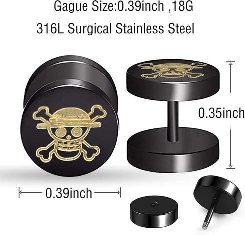 YCL&TXL Black Screw Stud Earrings Men Women Round Skull Pattern Anime Ear Stud For Men Earrings Stainless Steel Earrings...