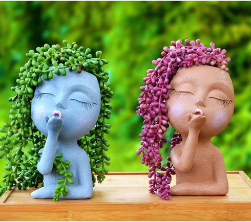 Face Planter, Head Planter, Women Faces Flower Pots, Plant Pots, Small Kissing Succulent Pots for Indoor Outdoor Plants, Cute Vase Home Decor, Bro...