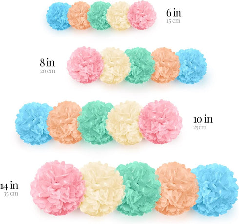 Pastel Tissue Paper Pom Poms - Hanging Paper Flowers for Rainbow Pastel Birthday Decorations, Baby Shower Decor, Easter Party Decor and Classroom ...