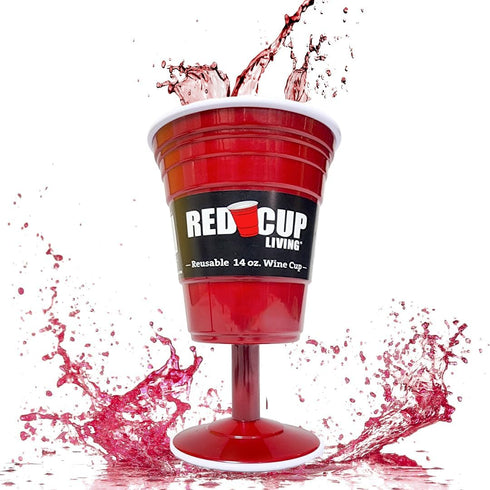 Reusable Red Plastic Wine Glasses with Stem, 14oz, Unique Heavy-Duty Drinking Glasses for Parties, Durable Champagne Flutes, Cute Sturdy Big Grip ...
