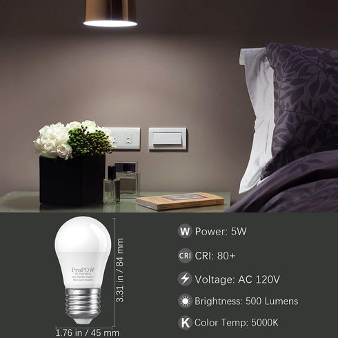 A15 LED Bulb, ProPOW 5W LED Light Bulbs (40 watt Light Bulb Equivalent), 5000K Daylight White Energy Saving Low Watt Light Bulbs, E26 Ceiling Fan ...
