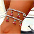 Bohemian Cherry Anklets Cubic Rhinestone Dangle Ankle Bracelets Silver Tassel Fruit Anklet Sparkle Tennis Chain Anklets Foot Jewelry for Women...