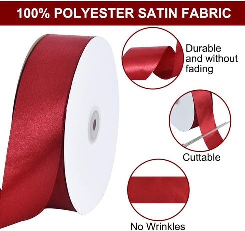 TONIFUL 1-1/2 Inch (40mm) x 100 Yards Dark Red Claret Wide Satin Ribbon Solid Fabric Ribbon for Gift Wrapping Chair Sash Valentine's Day Wedding B...
