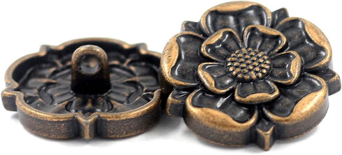 Bezelry 10 Pieces Tudor Rose Metal Shank Buttons. 25mm(1 inch) (Antique Copper)...