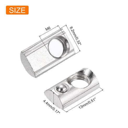 uxcell 110Pcs M6 T Spring Nut Fastener Carbon Steel Nickel Plated Half Round Roll in Spring T Slot Nut for t-Slot Aluminum Profile 3D Printer, CNC...