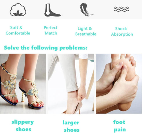 High Heel Inserts Gel Cushion Pads for Women, 3/4 Length Invisible Shoe Insoles with Arch Support, Pain Relief Anti-Slip Comfortable Metatarsal Pa...