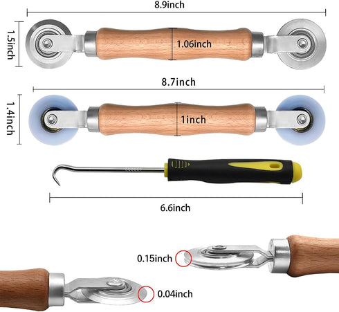 BAYTORY 3Pcs Screen Tool, Window Screen Spline Roller Tool with Wooden Handle and Steel/Nylon Bearing Wheels, Mesh Screen Door Repair Kit Easy to ...