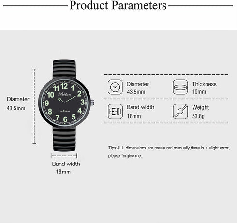 Blekon Collections New Super Large Face Stretch Band Japanese Movement PC21J Fashion Watch (Black/Luminous)...