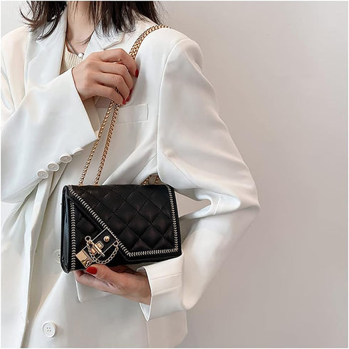 Aiqudou Quilted Crossbody Bag for Women - Leather Shoulder Bag Fashion Chain Small Purse...