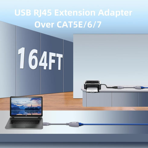 USB to Cat5 Adapter, USB Extender Ethernet Up to 164ft/50m, Supports USB1.1 Protocol, USB Over Cat5 Compatible with USB2.0 Mouse, Keyboard, U Disk...
