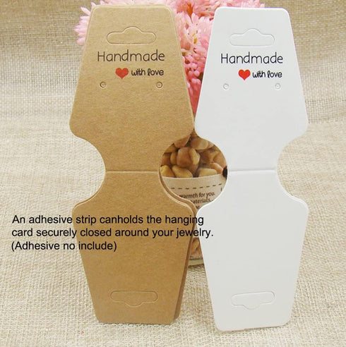 AKOAK 100 Pcs Kraft Paper Necklace Bracelet Earring Packaging Display Card Handmade with love Printing Creative Jewelry Display Card (Brown, 12x4....