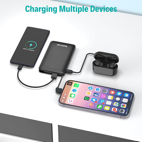 Small Portable Charger,20W Fast Charging Slim Power Bank Built in USB C Cable,Mini Lightweight Phone Battery Pack 6000mAh,USB C Ultra Thin Travel ...