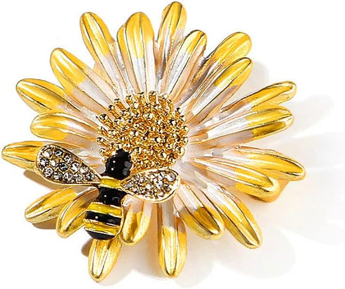 Flowers Bee Daisy Brooch Pin, Yellow Sun Flower Brooch.Charm Daisy Collar Pin Coat Collar Brooch for Women Corsage Safety Pin...