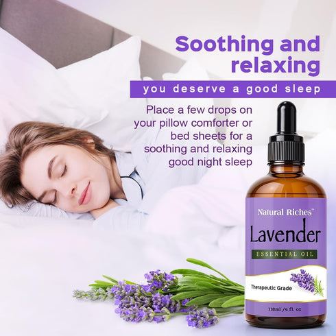 Natural Riches Pure Lavender Essential Oil with Premium Therapeutic Quality - for Diffuser, Aromatherapy, Sleep, Meditation, Candles & Massage 4 f...