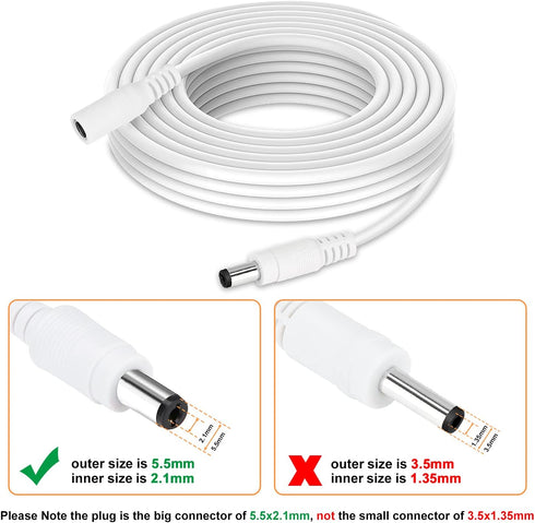 Power Extension Cable 16.5ft, 2.1mm x 5.5mm Plug Compatible with 12V DC Adapter Cord for CCTV Security Camera, IP Camera, Standalone DVR(16.5ft Wh...