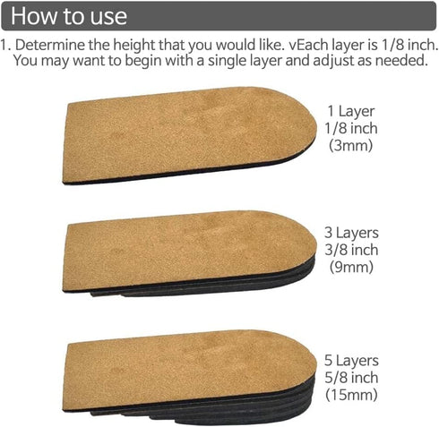 Adjustable Leg Length Discrepancy Heel Lifts Inserts Insoles - Pack of 2 (5 Layer Brown Large)...