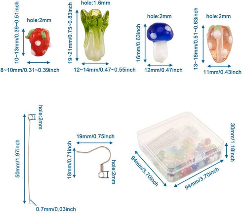 Beadthoven 20 Pairs DIY Lampwork Beads Earrings Making Starter Kit Cute Mushroom Strawberry Fruits Vegetable Lampwork Glass Beads with Stainless S...