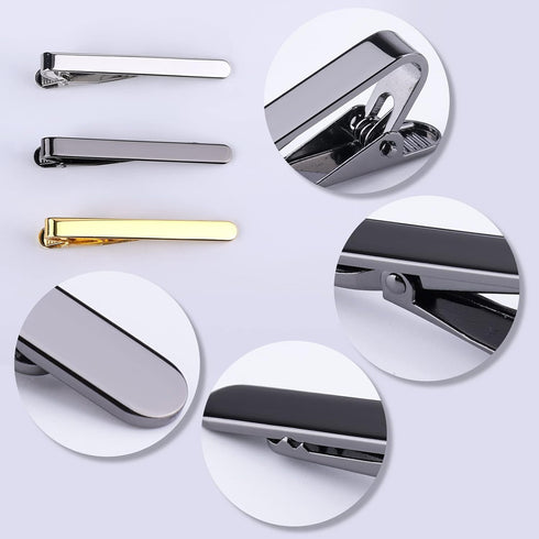 SAVITA 3pcs Tie Clips, Tie Pin Set Gold Silver Black Tie Pin Set for Men Classic Tie Clips for Men Daily Life Wedding Anniversary Business Father'...