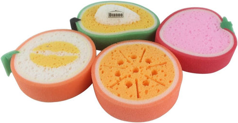 Cute Fruit Style Dish Towels, Kitchen Tool Washing Cleaning Sponge Cloth, Strong Decontamination Scouring Towels, 4PCS (the styles and colors will...
