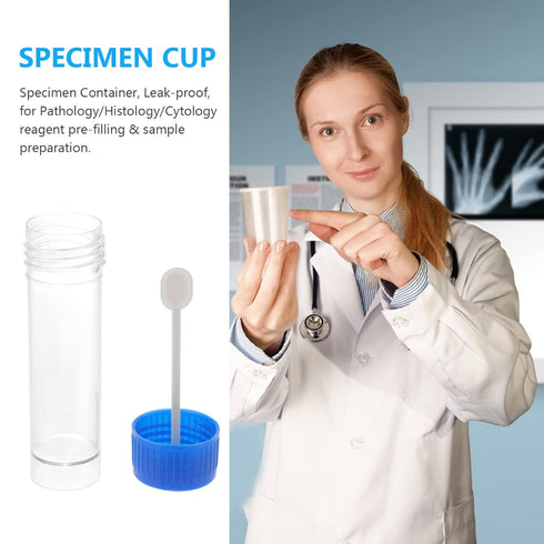 10Pcs Plastic Specimen Cups, 25-30ml Stool Container Sample , Urine Cup with Spoon and Lid for Laboratory...