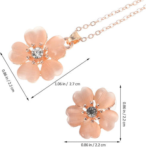 Holibanna Rhinestone Cherry Blossom Branch Pendant Necklace Earrings Stud Set Wedding Jewelry for Women Girls...